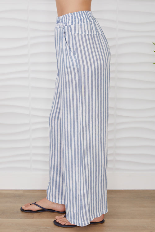 PINSTRIPE WIDE LEG LINEN PANT