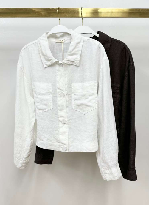 LINEN CROPPED SHIRT JACKET WITH POCKETS