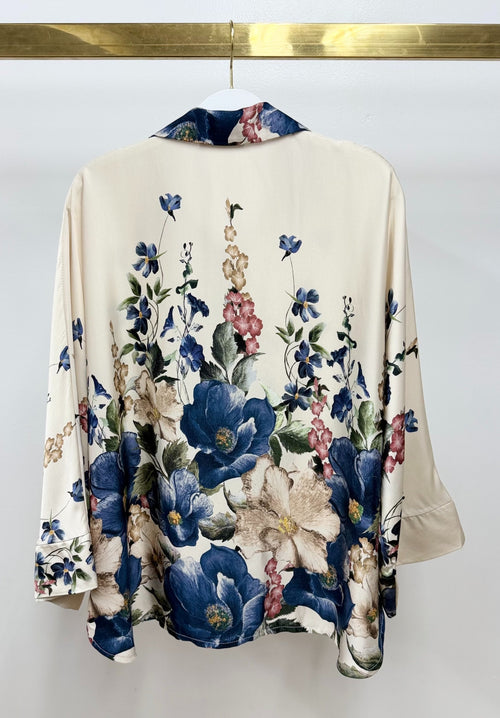 SAPPHIRE GARDEN BUTTON DOWN EASY FIT COLLARED WOVEN BLOUSE